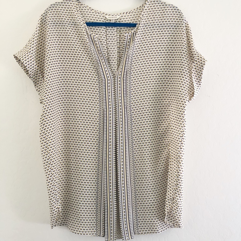 Max Studio Split Front Yellow Printed Short Sleeve - image 1